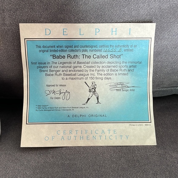 NWT. Vintage Babe Ruth “The Called Shot”. collectors plate. - Picture 3 of 6